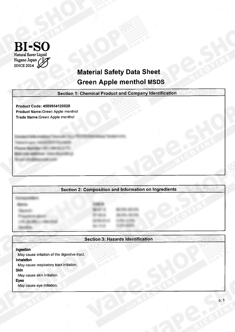 BI-SOの安全データシート（Safety Data Sheet）